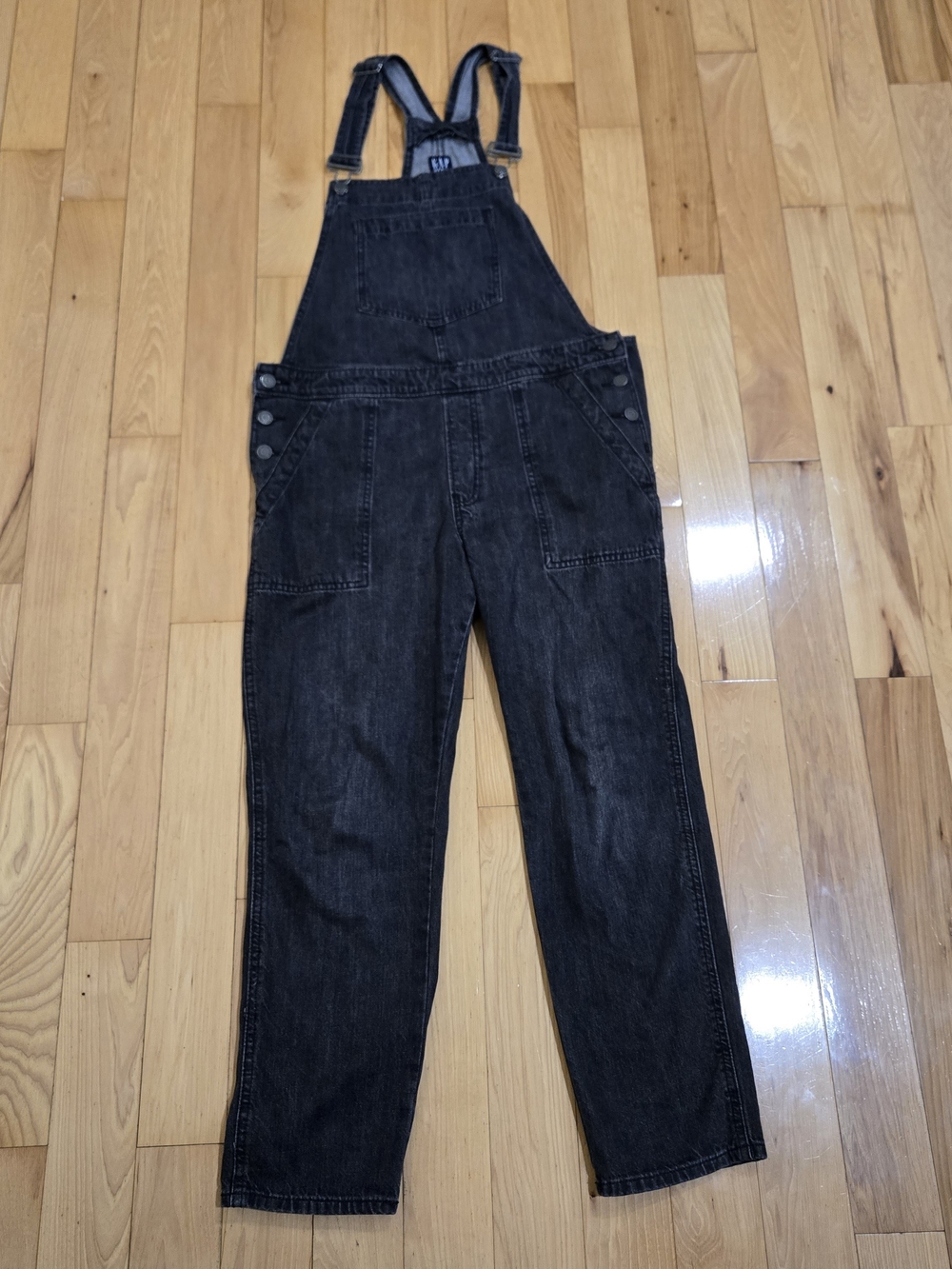 Vtg GAP Slouchy Crop Denim Overalls- Washed Black